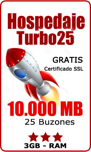 Hospedaje Turbo 10.000 MB + 25 Emails